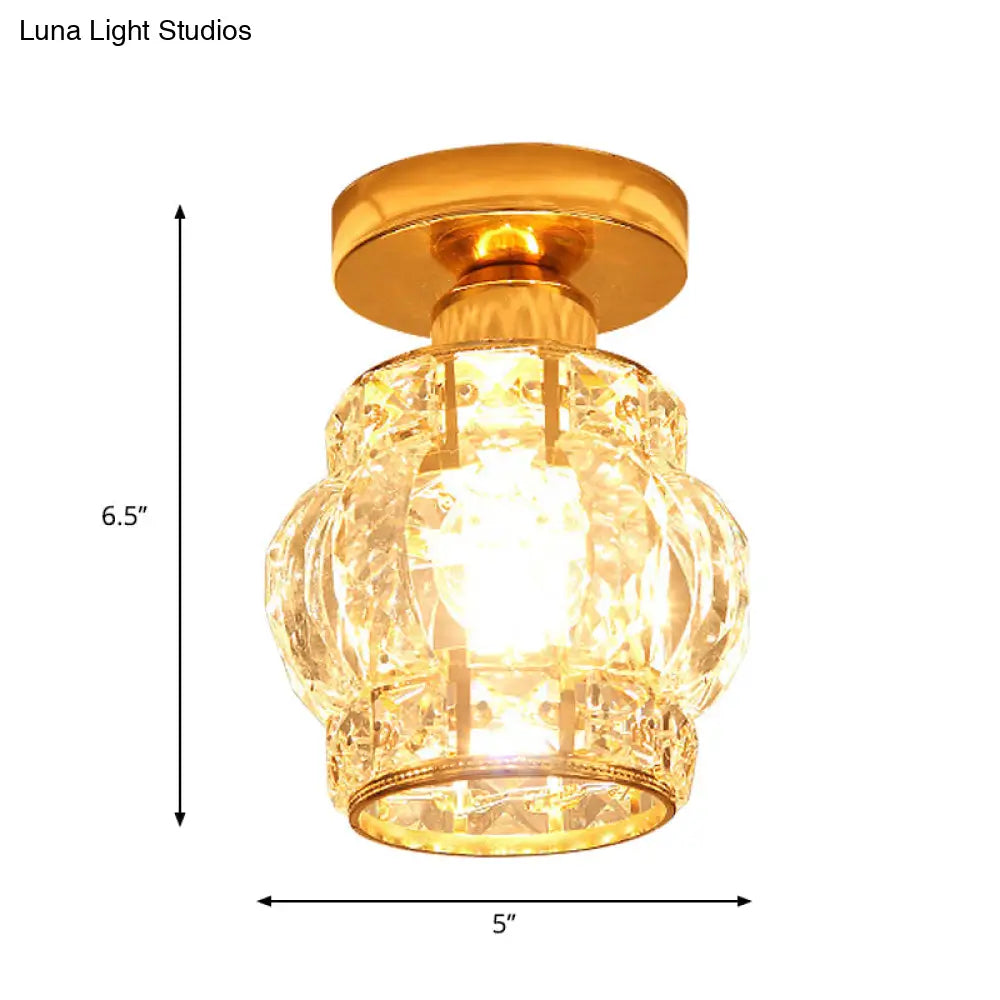 Modern Gold Crystal Shade Balcony Semi Mount Lighting - Globe/Square/Lantern Design Close To Ceiling