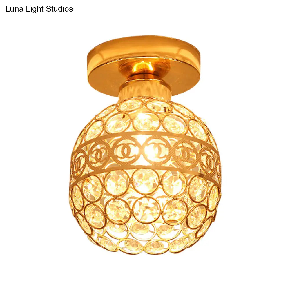 Modern Gold Crystal Shade Balcony Semi Mount Lighting - Globe/Square/Lantern Design Close To Ceiling