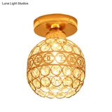 Modern Gold Crystal Shade Balcony Semi Mount Lighting - Globe/Square/Lantern Design Close To Ceiling