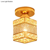 Modern Gold Crystal Shade Balcony Semi Mount Lighting - Globe/Square/Lantern Design Close To Ceiling