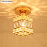 Modern Gold Crystal Shade Balcony Semi Mount Lighting - Globe/Square/Lantern Design Close To Ceiling