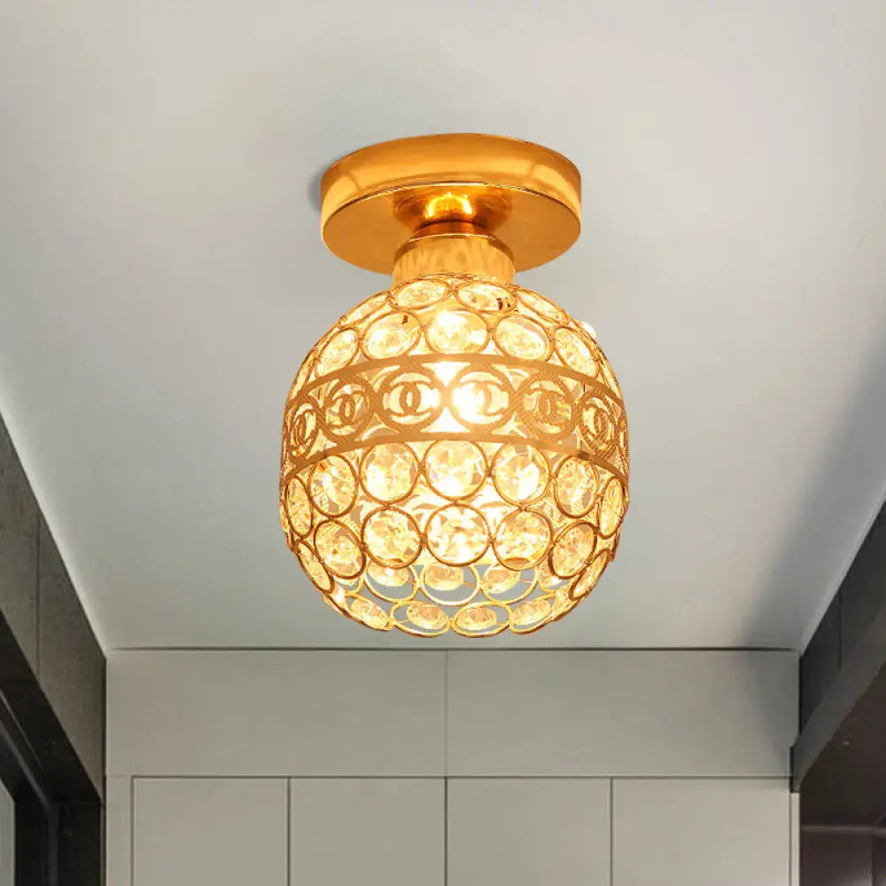 Modern Gold Crystal Shade Balcony Semi Mount Lighting - Globe/Square/Lantern Design Close To