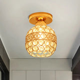 Modern Gold Crystal Shade Balcony Semi Mount Lighting - Globe/Square/Lantern Design Close To