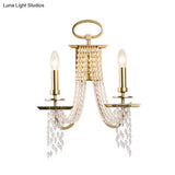 Modern Gold Crystal Strand Wall Mounted Candle Lamp - 2-Light Design Bedroom Lighting