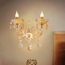 Modern Gold Crystal Wall Sconce With Faceted Heads - Elegant Bedroom Flower Lamp