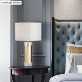 Modern Gold Cylinder Nightstand Lamp With Fabric Shade - Ideal For Reading And Ambiance