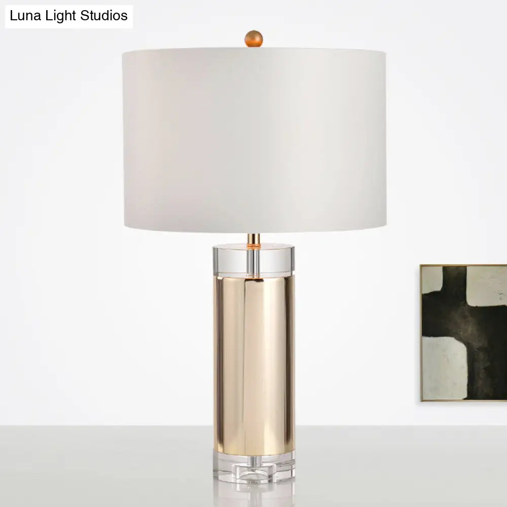 Modern Gold Cylinder Nightstand Lamp With Fabric Shade - Ideal For Reading And Ambiance