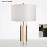 Modern Gold Cylinder Nightstand Lamp With Fabric Shade - Ideal For Reading And Ambiance