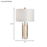 Modern Gold Cylinder Nightstand Lamp With Fabric Shade - Ideal For Reading And Ambiance