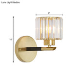 Modern Gold Cylinder Sconce Light Fixture With 1 Crystal Wall Mount - Elegant Lighting Solution