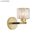 Modern Gold Cylinder Sconce Light Fixture With 1 Crystal Wall Mount - Elegant Lighting Solution