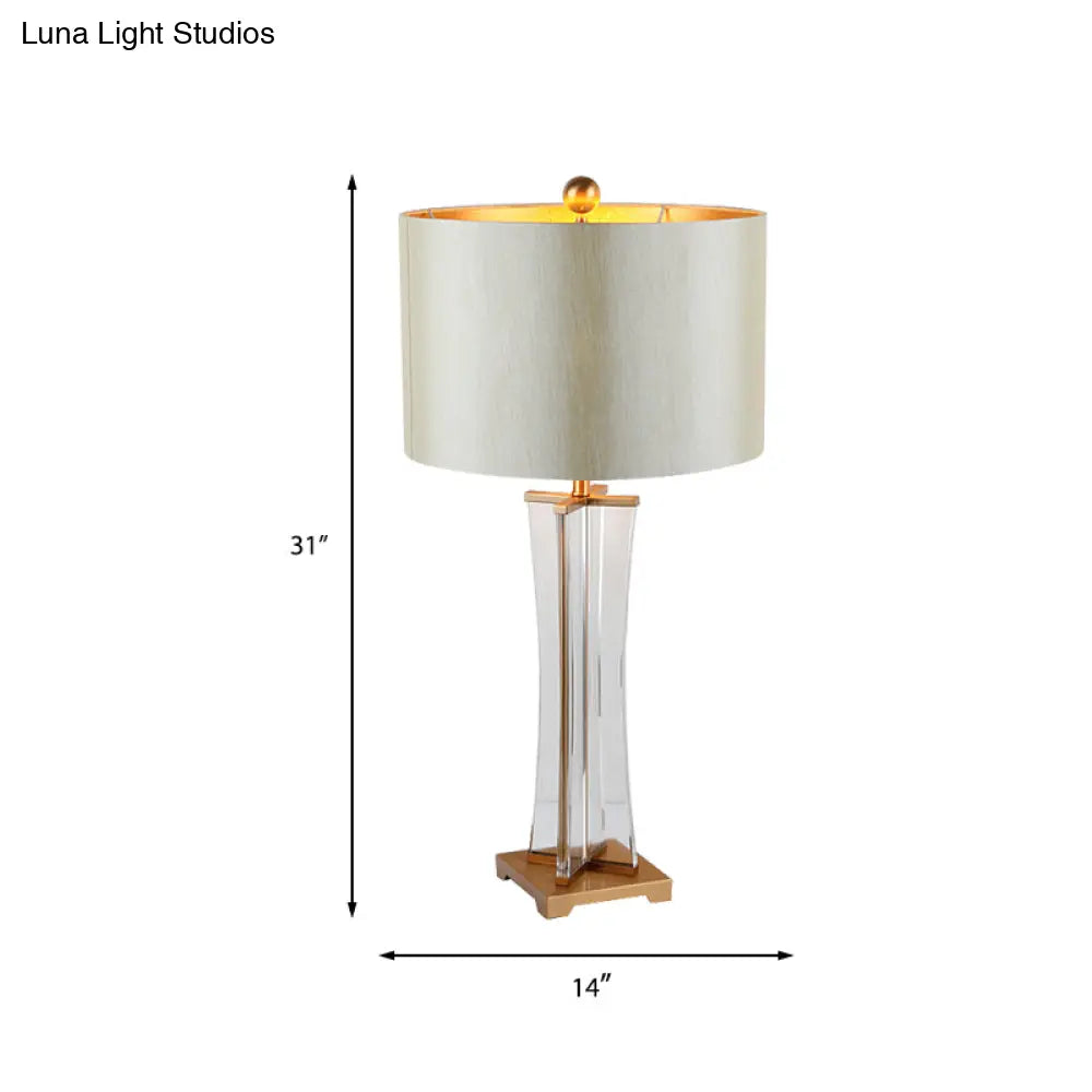 Modern Gold Cylindrical Nightstand Lamp - 1 Head Fabric Reading Light For Bedroom