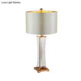 Modern Gold Cylindrical Nightstand Lamp - 1 Head Fabric Reading Light For Bedroom