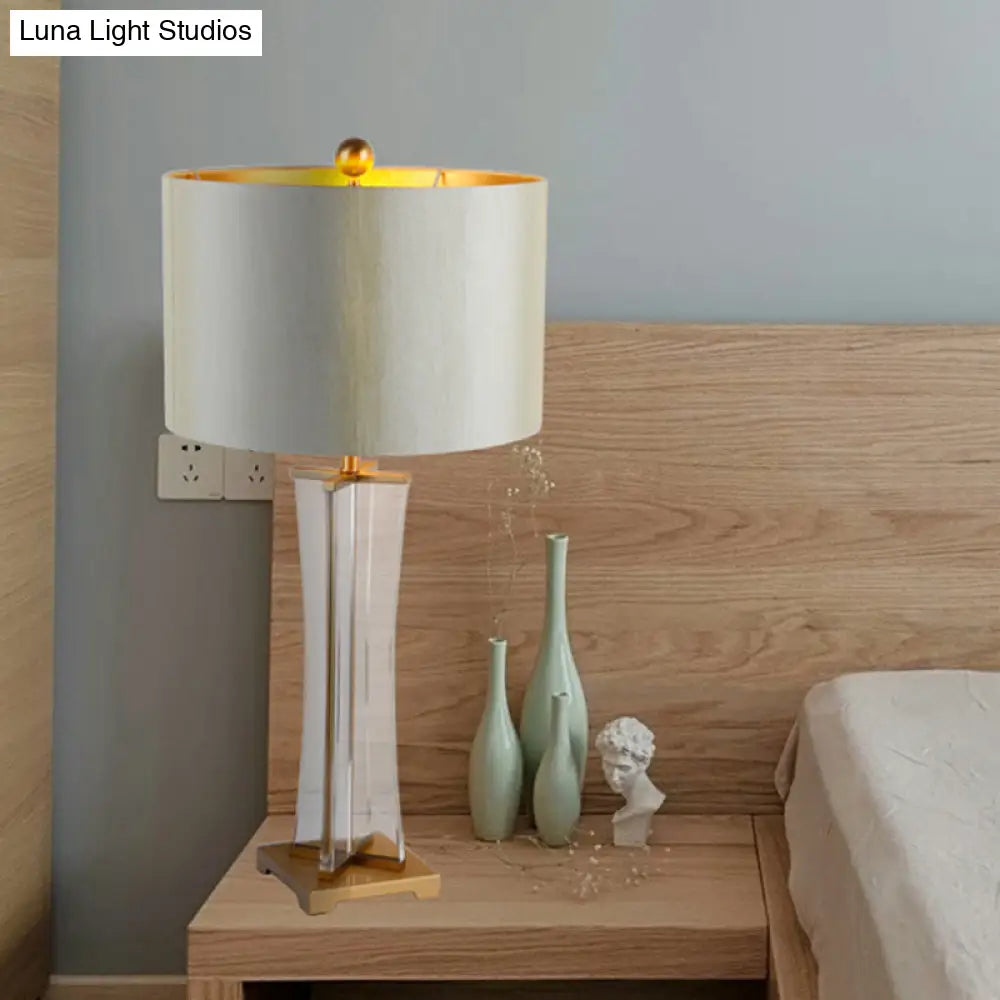 Modern Gold Cylindrical Nightstand Lamp - 1 Head Fabric Reading Light For Bedroom