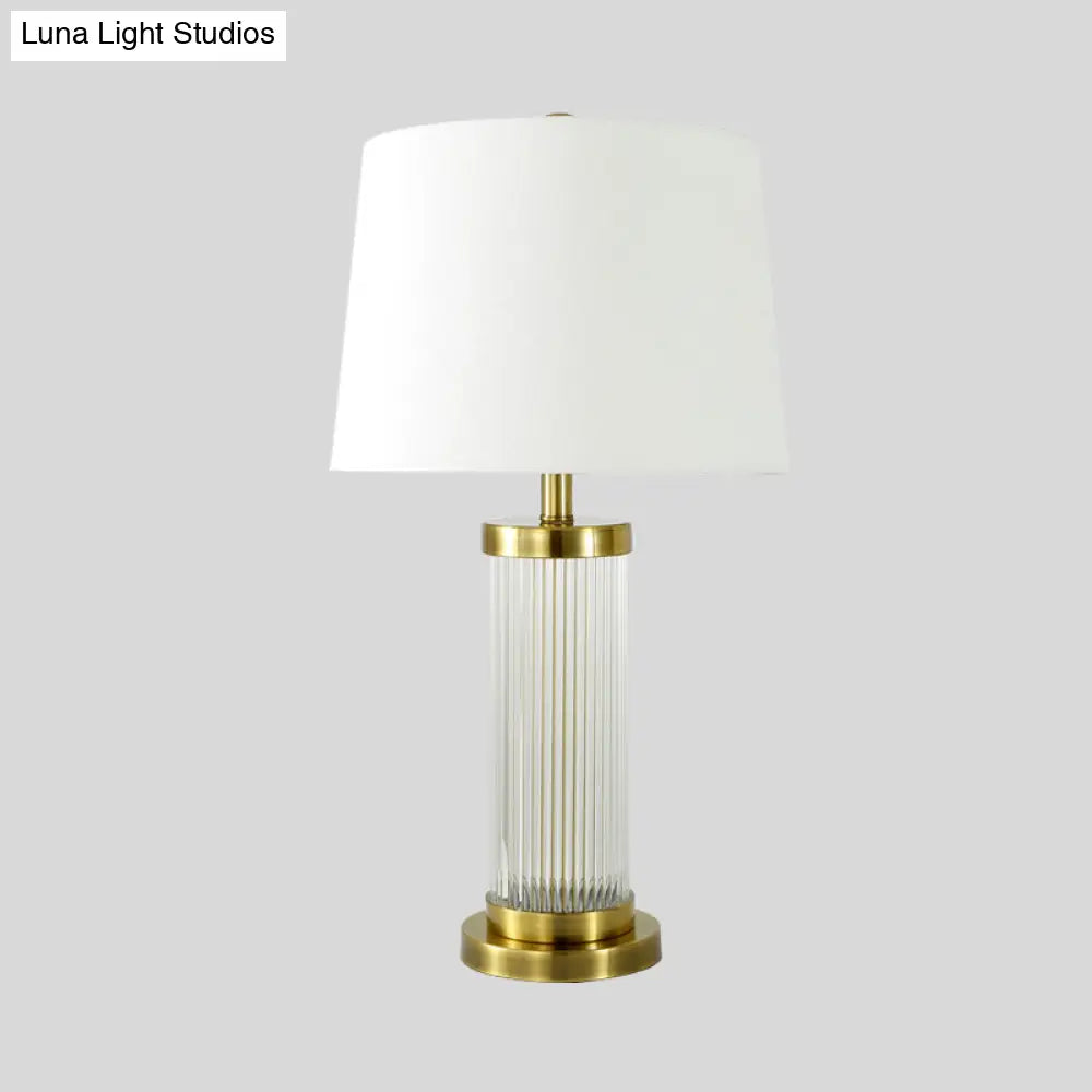 Modern Gold Desk Lamp With Fabric Shade - Flare Design 1 Bulb