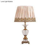 Modern Gold Desk Lamp With Fabric Shade & Metallic Sculpted Base