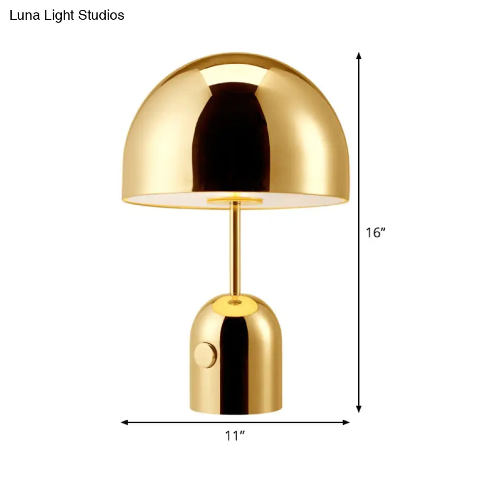 Modern Gold Dome Nightstand Lamp With Metal Shade - Ideal Reading Light