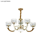 Modern Gold Drum Chandelier With Crystal Blocks - 3/5 Lights Led For Living Room