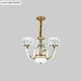 Modern Gold Drum Chandelier With Crystal Blocks - 3/5 Lights Led For Living Room