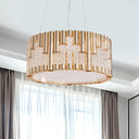 Modern Gold Drum Pendant Chandelier With Clear Glass Tube - 3 Lights Living Room Suspension Lamp