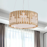 Modern Gold Drum Pendant Chandelier With Clear Glass Tube - 3 Lights Living Room Suspension Lamp