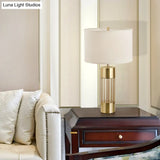 Modern Gold Fabric Shaded Desk Lamp With Laser Cut Metal Base