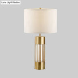Modern Gold Fabric Shaded Desk Lamp With Laser Cut Metal Base