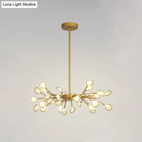 Modern Gold Finish Chandelier With Branch Arm Pendant - Multi-Light Metal Ceiling Fixture