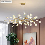 Modern Gold Finish Chandelier With Branch Arm Pendant - Multi-Light Metal Ceiling Fixture