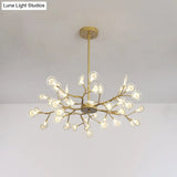 Modern Gold Finish Chandelier With Branch Arm Pendant - Multi-Light Metal Ceiling Fixture