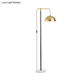 Modern Gold Finish Floor Lamp With Reading Light & Domed Metal Shade