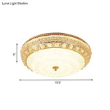 Modern Gold Finish Flush Mount Ceiling Light With Crystal Block Accents - Led Round Lamp