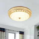 Modern Gold Finish Flush Mount Ceiling Light With Crystal Block Accents - Led Round Lamp