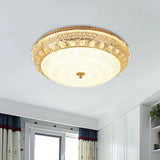 Modern Gold Finish Flush Mount Ceiling Light With Crystal Block Accents - Led Round Lamp