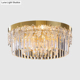 Modern Gold Finish Flush Mount Ceiling Light With Crystal Rods - 3/5/6 Heads 3 - Sided Clear
