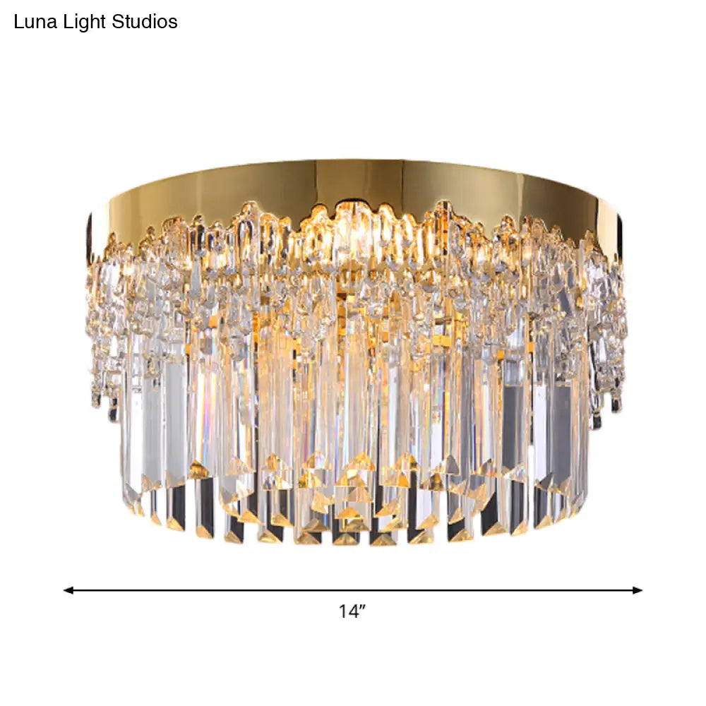 Modern Gold Finish Flush Mount Ceiling Light With Crystal Rods - 3/5/6 Heads 3 - Sided Clear