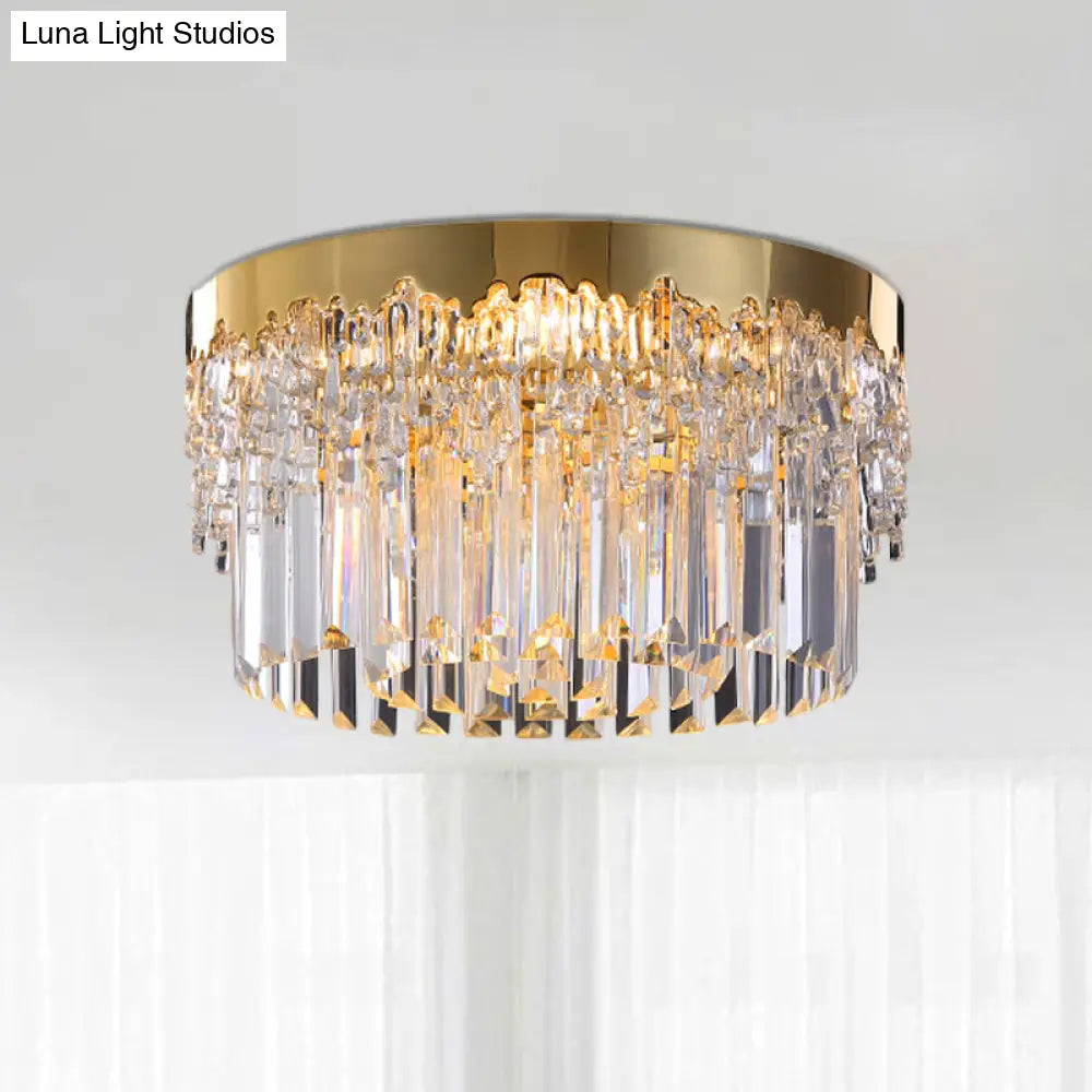Modern Gold Finish Flush Mount Ceiling Light With Crystal Rods - 3/5/6 Heads 3 - Sided Clear