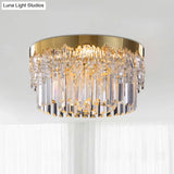 Modern Gold Finish Flush Mount Ceiling Light With Crystal Rods - 3/5/6 Heads 3 - Sided Clear