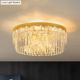Modern Gold Finish Flush Mount Ceiling Light With Crystal Rods - 3/5/6 Heads 3 - Sided Clear
