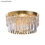 Modern Gold Finish Flush Mount Ceiling Light With Crystal Rods - 3/5/6 Heads 3 - Sided Clear