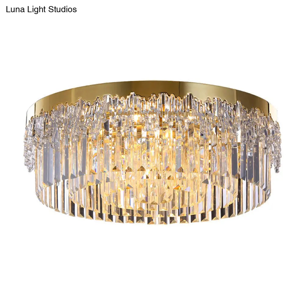 Modern Gold Finish Flush Mount Ceiling Light With Crystal Rods - 3/5/6 Heads 3 - Sided Clear