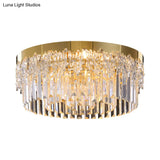 Modern Gold Finish Flush Mount Ceiling Light With Crystal Rods - 3/5/6 Heads 3 - Sided Clear