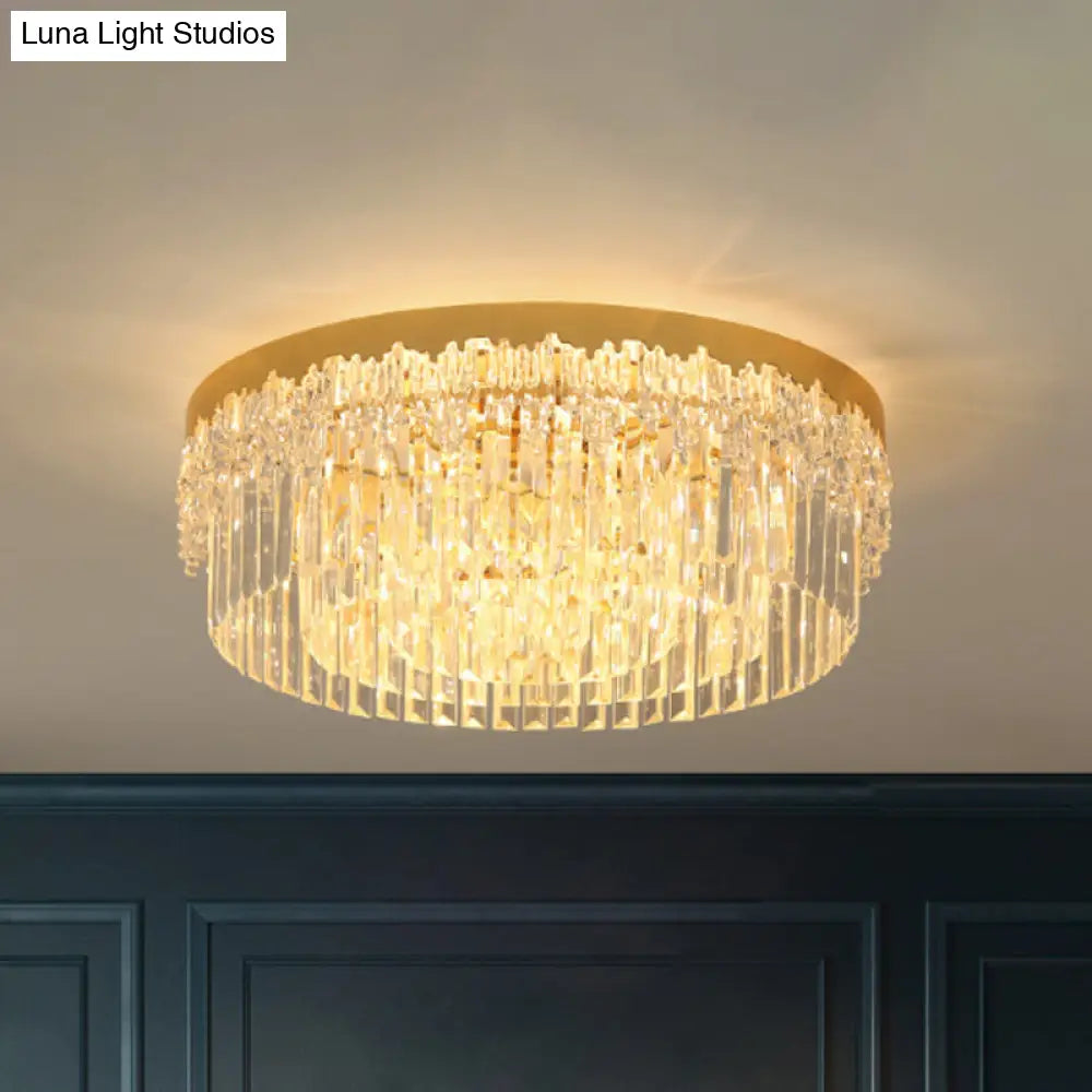 Modern Gold Finish Flush Mount Ceiling Light With Crystal Rods - 3/5/6 Heads 3 - Sided Clear