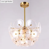 Modern Gold Finish Hanging Chandelier With Clear Glass Discs Triple Light Pendant Lamp