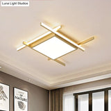 Modern Gold Finish Led Aluminum Square Flush - Mount Light Fixture - 18’/23’ Wide Warm/White