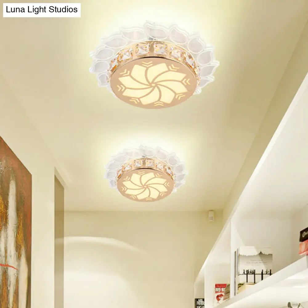 Modern Gold Finish Led Ceiling Lamp With Clear Crystal Cherry Blossom Design And Multi-Color