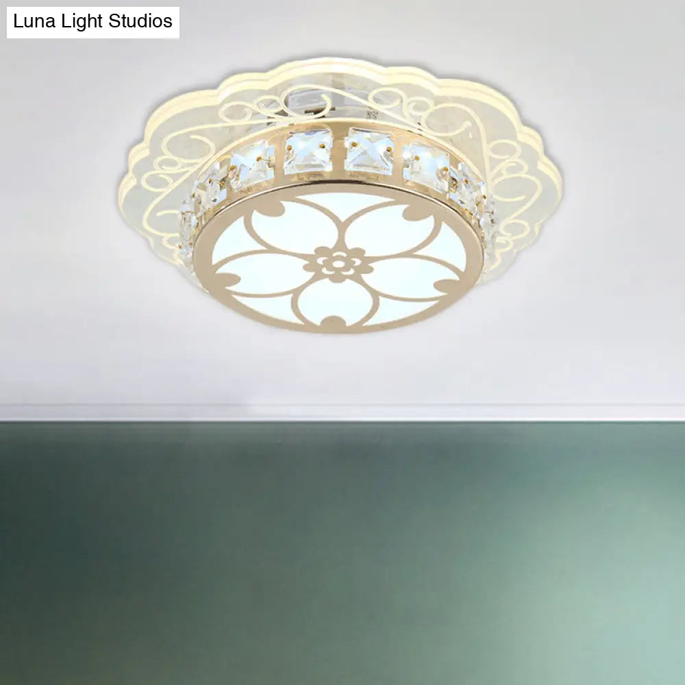 Modern Gold Finish Led Ceiling Lamp With Clear Crystal Cherry Blossom Design And Multi - Color