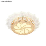 Modern Gold Finish Led Ceiling Lamp With Clear Crystal Cherry Blossom Design And Multi - Color