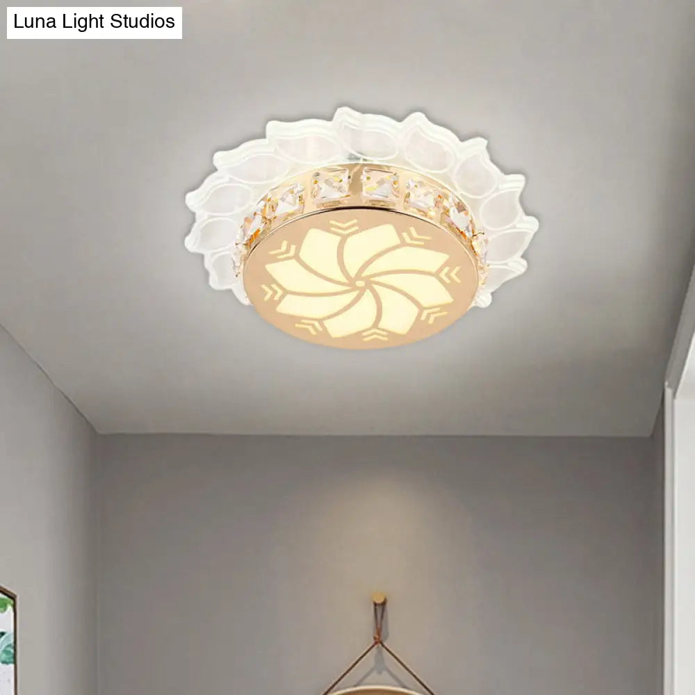 Modern Gold Finish Led Ceiling Lamp With Clear Crystal Cherry Blossom Design And Multi - Color