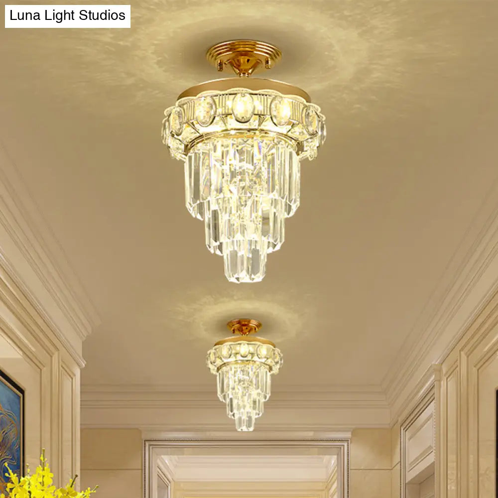 Modern Gold Finish Led Crystal Block Ceiling Lamp - Semi Mount Lighting